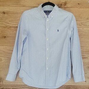 Ralph Lauren Blue and White Plaid Dress Shirt Size Large (14-16)